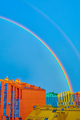 Image showing Double rainbow over the city