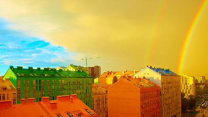 Image showing Double rainbow over the city