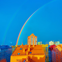 Image showing Double rainbow over the city