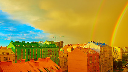 Image showing Double rainbow over the city