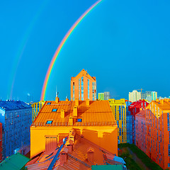 Image showing Double rainbow over the city