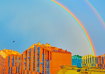 Image showing Double rainbow over the city