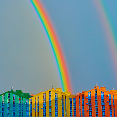 Image showing Double rainbow over the city