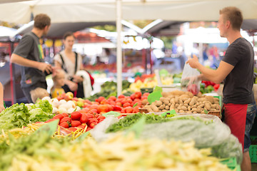 Image showing Farmers\' food market stall with variety of organic vegetable.