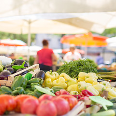 Image showing Farmers\' food market stall with variety of organic vegetable.