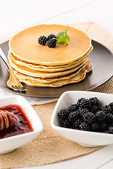 Image showing Pancakes with fresh blackberries