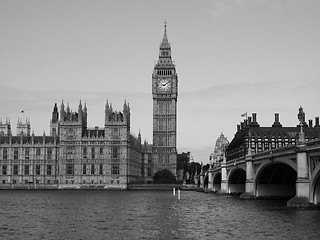 Image showing Black and white Houses of Parliament in London