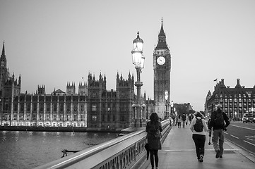 Image showing Black and white Westminster Bridge and Houses of Parliament in L