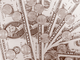 Image showing Retro look Dollar coins and notes