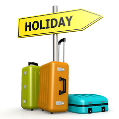 Image showing Luggages with holiday road sign