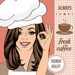 Image showing coffee advertising banner with a beautiful lady