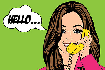Image showing sexy beautiful woman chatting at retro phone