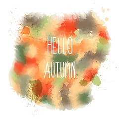 Image showing Hello autumn. hand drawn lettering on watercolor background