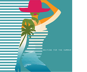 Image showing Vector double exposure illustration. Woman in swimsuit 