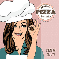 Image showing pizza advertising banner with a beautiful lady