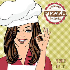 Image showing pizza advertising banner with a beautiful lady