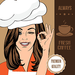 Image showing coffee advertising banner with a beautiful lady