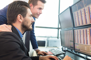 Image showing Stock traders looking at computer screens.