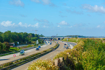Image showing Airplane over autobahn