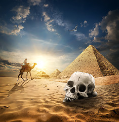 Image showing Pyramids and skull