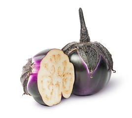 Image showing Whole and half round eggplant