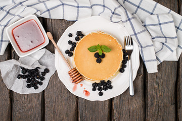 Image showing Pancakes with fresh blackberries