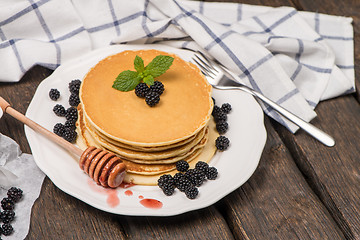 Image showing Pancakes with fresh blackberries