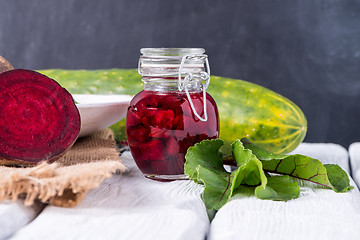 Image showing Beetroots rustic wooden table 