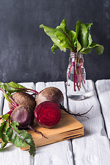 Image showing Beetroots rustic wooden table 
