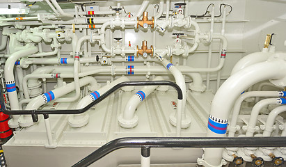 Image showing pipes in ship\'s engine room