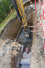 Image showing excavator on trench - constructing canalization