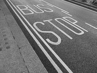 Image showing Black and white Bus stop sign