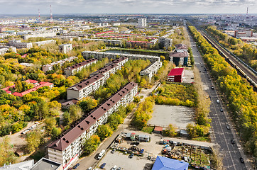 Image showing Aerial urban view on 50 let VLKSM street. Tyumen