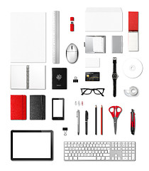 Image showing Office supplies mockup template, white background