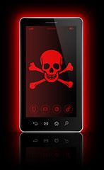 Image showing smartphone with a pirate symbol on screen. Hacking concept