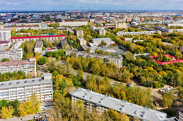 Image showing Aerial urban view onto autumn city. Tyumen. Russia