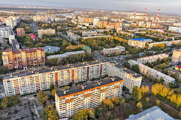 Image showing Aerial urban view on evening residential district