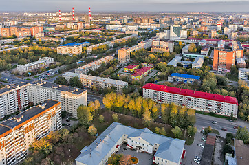 Image showing Aerial urban view on evening residential district