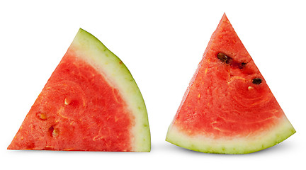 Image showing Two red ripe watermelon piece