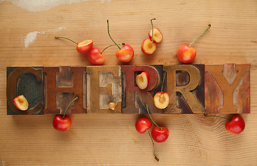 Image showing cherries with word