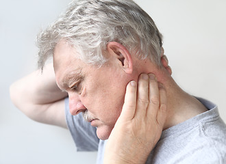 Image showing Senior man with sore neck