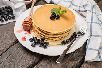 Image showing Pancakes with fresh blackberries