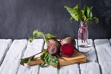 Image showing Beetroots rustic wooden table 