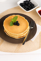 Image showing Pancakes with fresh blackberries