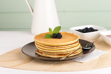 Image showing Pancakes with fresh blackberries