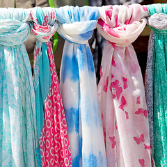 Image showing in  greece  accessory colorfull scarf and headscarf old market n