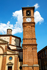 Image showing   clock tower in italy europe old  stone and bell