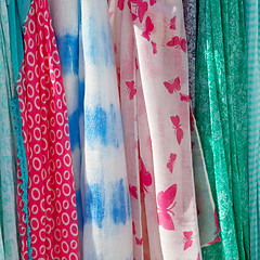 Image showing in  greece  accessory colorfull scarf and headscarf old market n