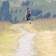 Image showing Hiker, young woman with backpack