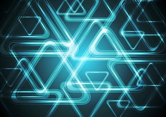 Image showing Dark cyan glowing triangles. Tech geometric background